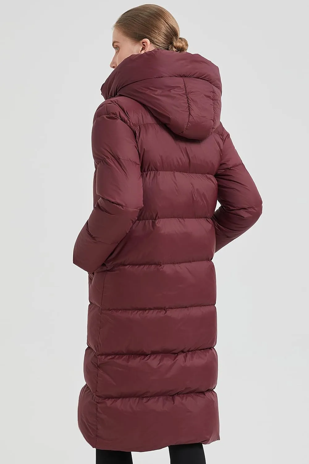 Women's Hooded Long Goose Down Puffer Jacket Ultra-Warm Quilted Winter Coat with Knee-Length Coverage