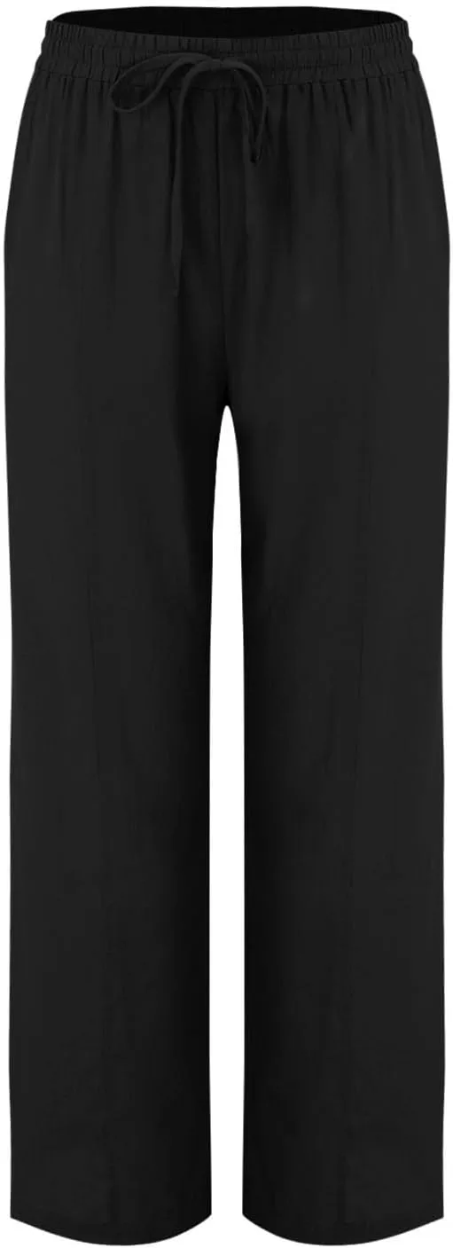 Womens Linen Blend Drawstring Pants Casual Summer Loose Fit Straight Leg Trousers Mid-Rise Elastic Waist Comfy Lounge Pants