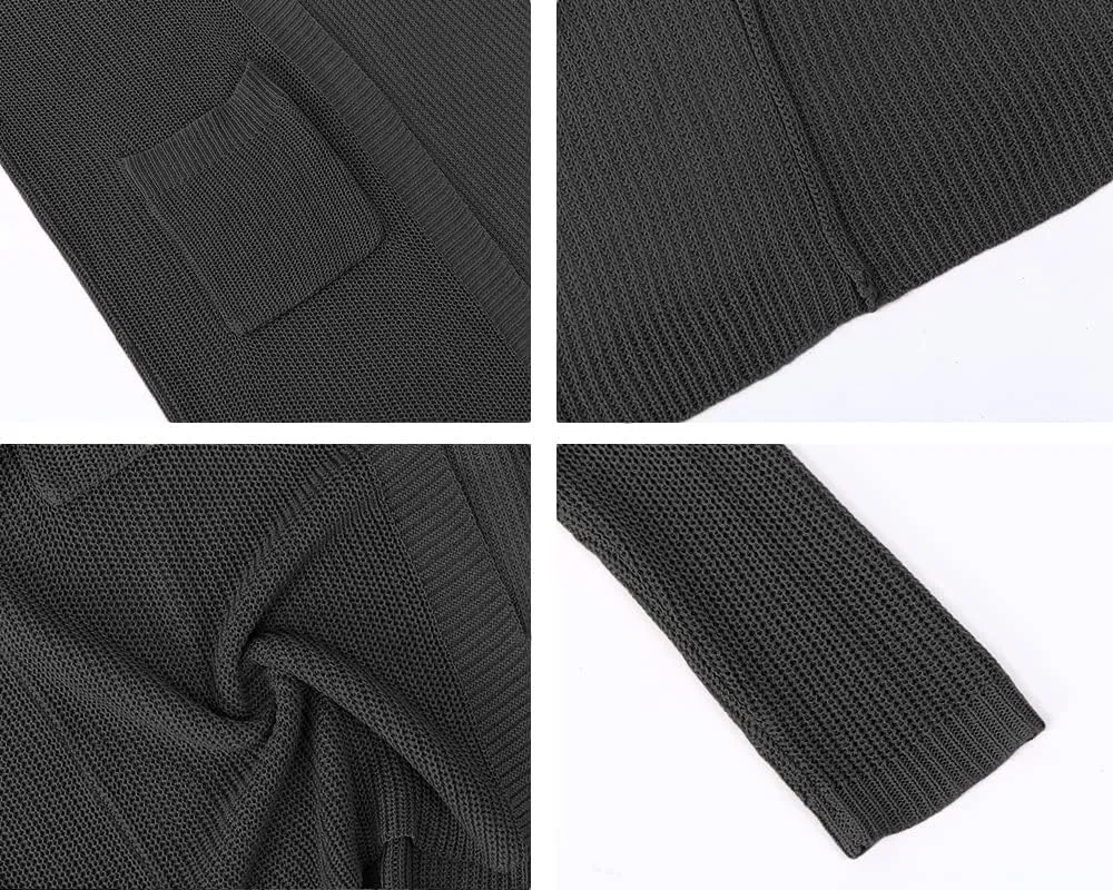 Womens Long Sleeve Open Front Cardigan Sweater Lightweight Knit Casual Loose Fit Sweaters Outerwear with Pockets