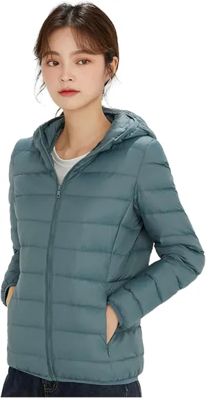Women's Packable Down Jacket Lightweight Winter Duck Down Jacket Windproof Slim Fit Coat Warm Puffer Jacket with Hood