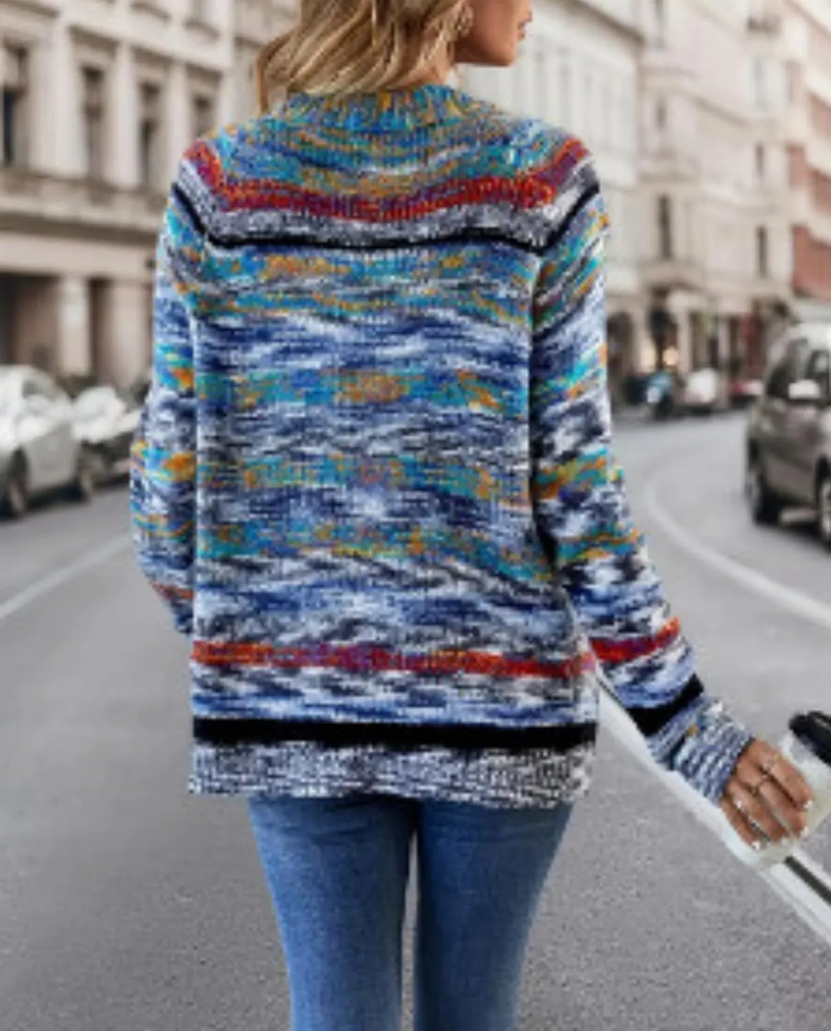 Women's Rainbow Striped Cardigan Sweater Chunky Long Sleeve Multicolor Open Front Sweater Soft Outerwear Coats