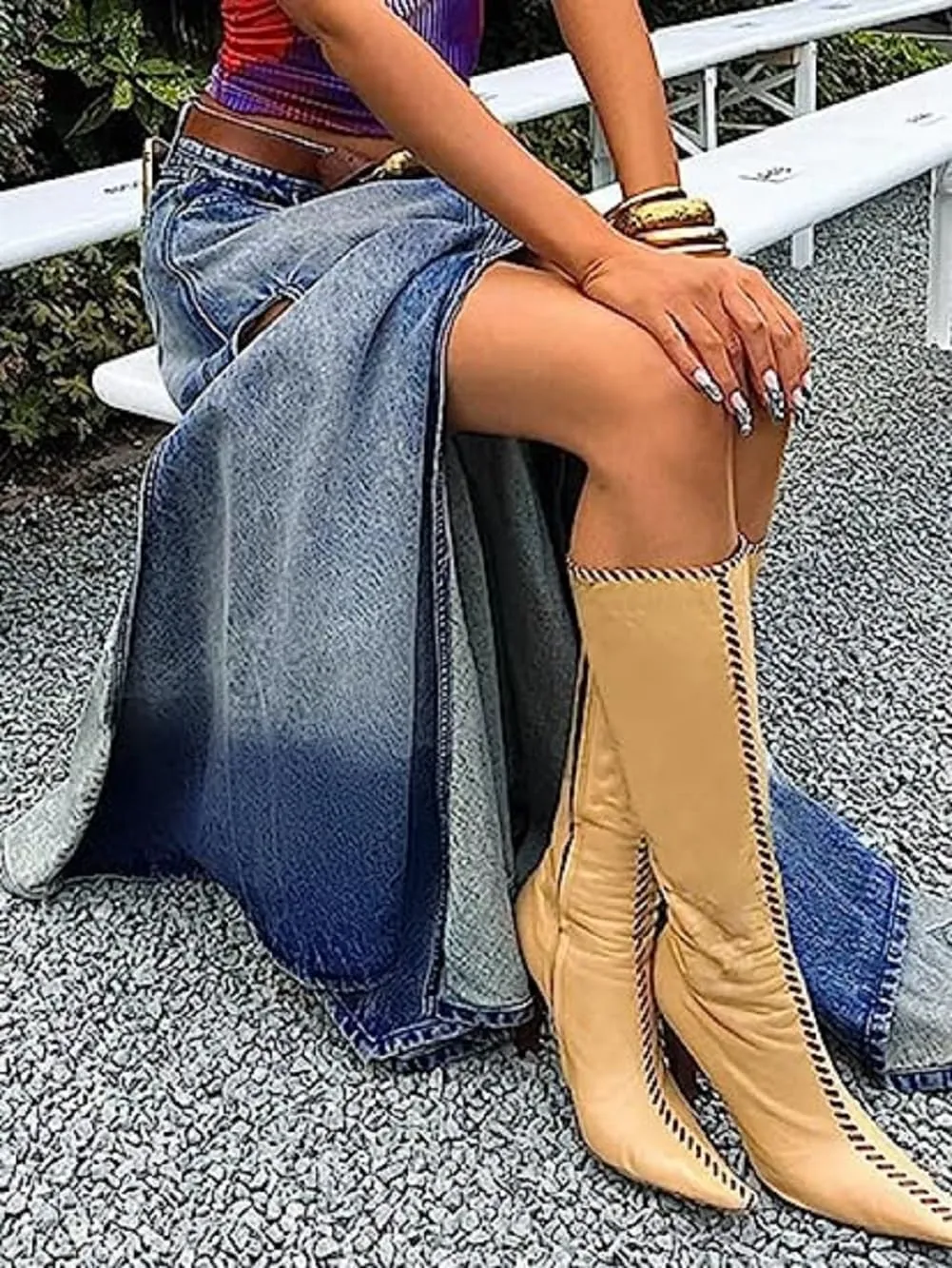 Womens Split High Waist Cargo Denim Midi Skirt Casual A-Line Jean Long Skirts Y2k Summer Solid Workwear Skirt