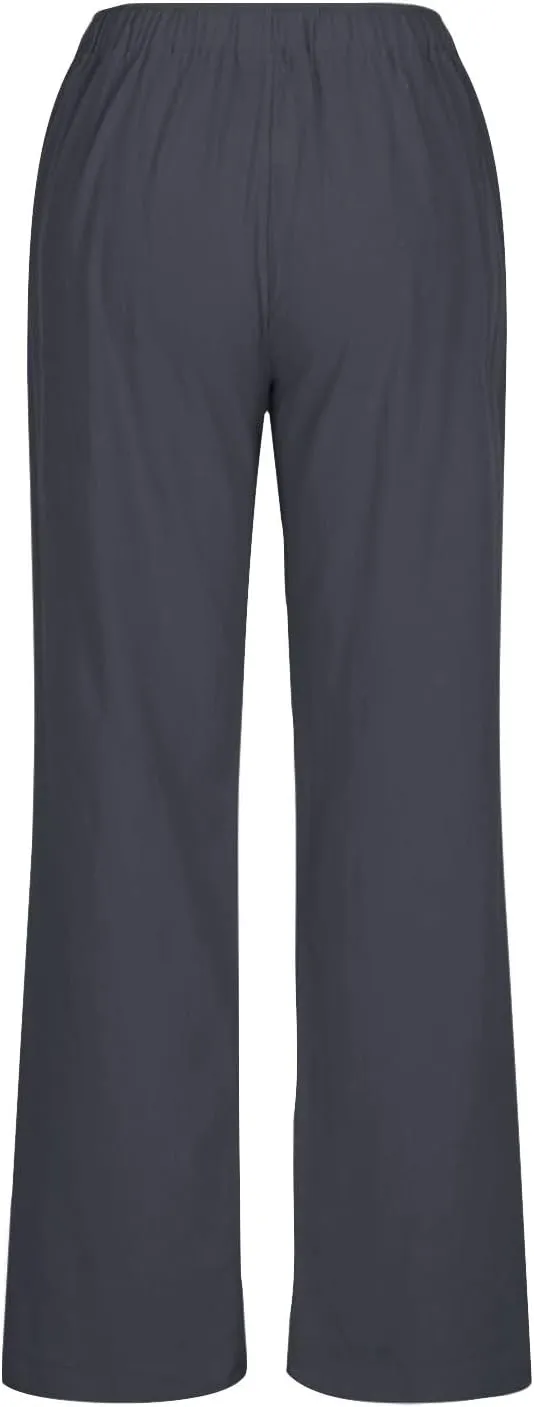 Womens Summer Cotton Pants Dressy Casual High Waisted Drawstring Lounge Trousers Loose Wide Legged Flwoy Beach Pant