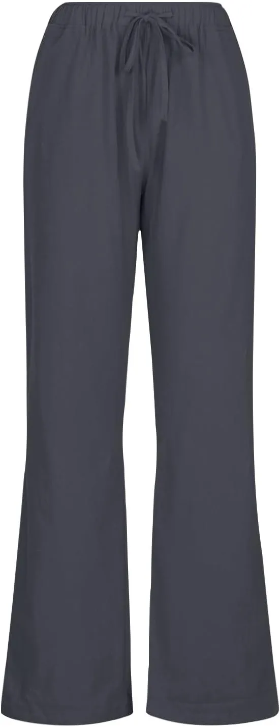 Womens Summer Cotton Pants Dressy Casual High Waisted Drawstring Lounge Trousers Loose Wide Legged Flwoy Beach Pant