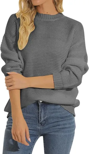 Womens Sweaters Knit Sweater Top Long Sleeve Casual Cute Crewneck Sweatshirt Oversized Sweater for Women Womens Clothing Tops