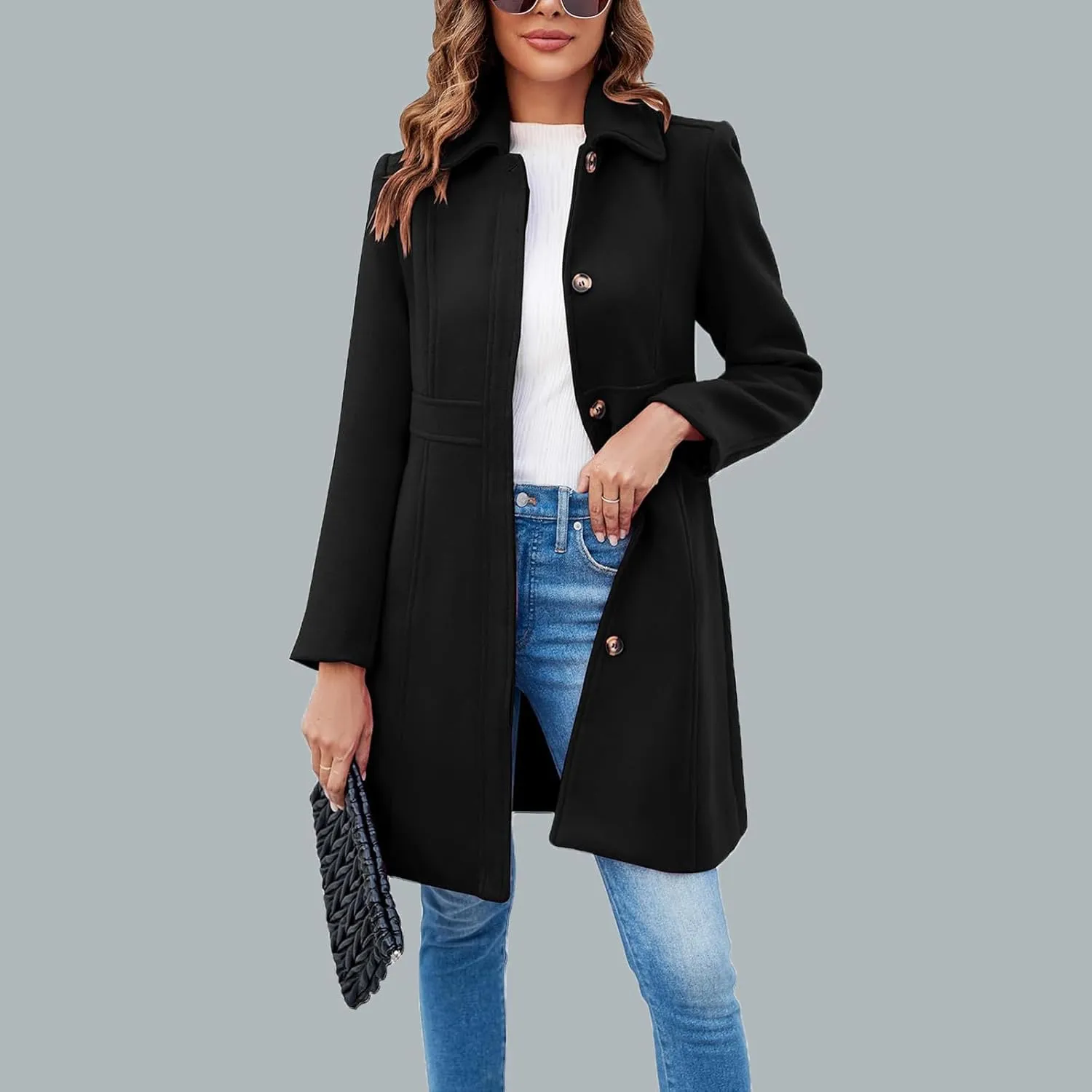 Women's Trench Coats Trendy 2024 Winter Warm Long Coat Slim Classic Solid Color Trench Coats