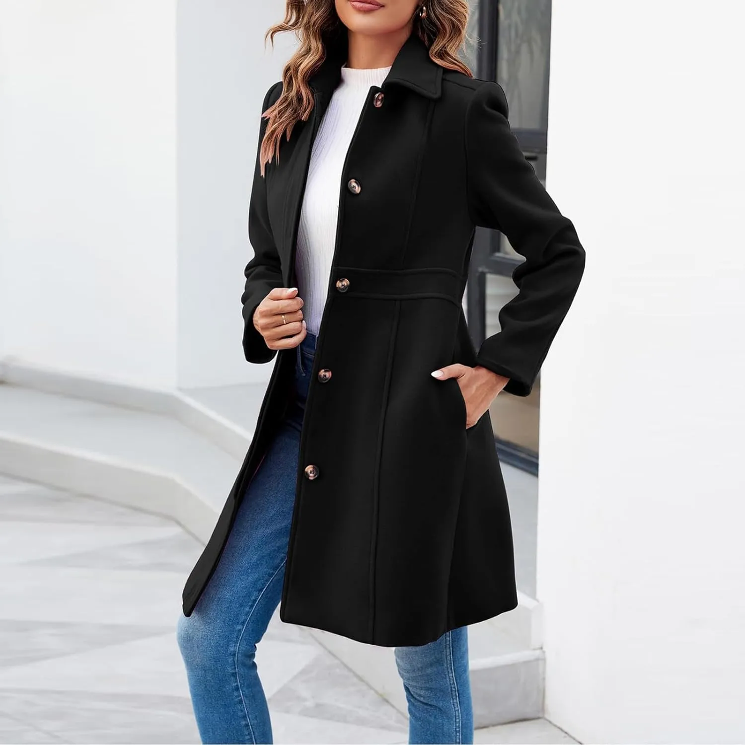 Women's Trench Coats Trendy 2024 Winter Warm Long Coat Slim Classic Solid Color Trench Coats