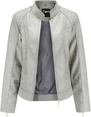 Women's Trendy Faux Leather Jacket Moto Short Jacket Fashion PU Jacket Coat