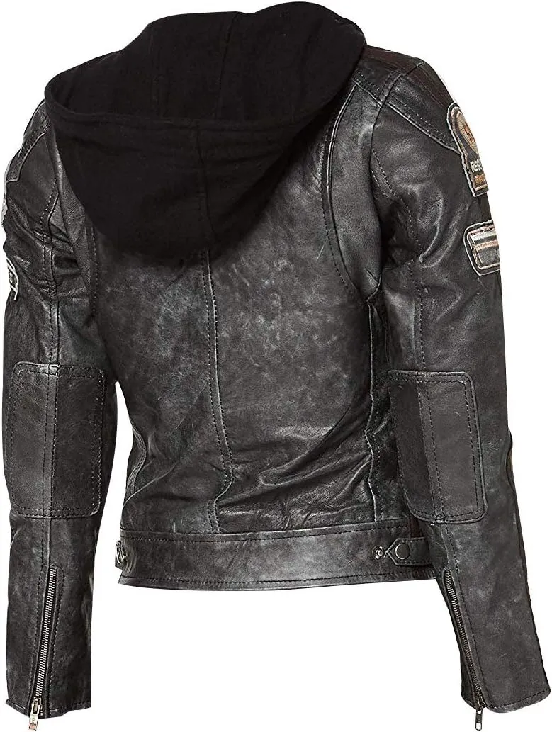 Women's Vintage Racer Retro Biker Jacket - Ladies Distressed Motorcycle Leather Jacket