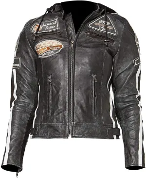 Women's Vintage Racer Retro Biker Jacket - Ladies Distressed Motorcycle Leather Jacket