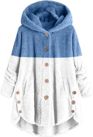 Womens Winter Jacket Coats Button Hem Plus Size Hoodie Top Sweater Blouse Thermal Sweatshirt Outerwear Women