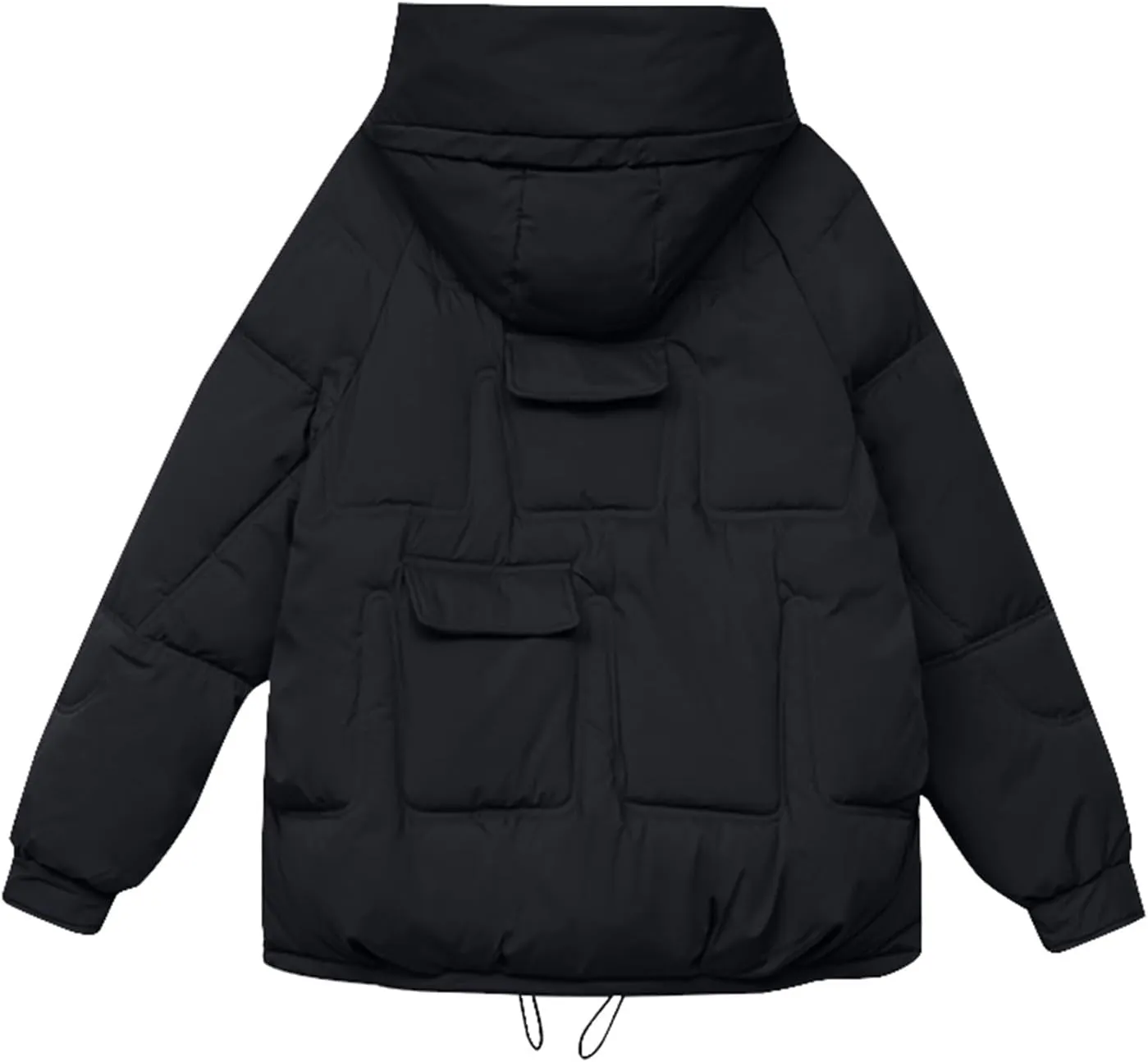 Women's Winter Short Cotton Coat with Multiple Pockets Hooded Thicken Warm Coat Zip Up Outerwear