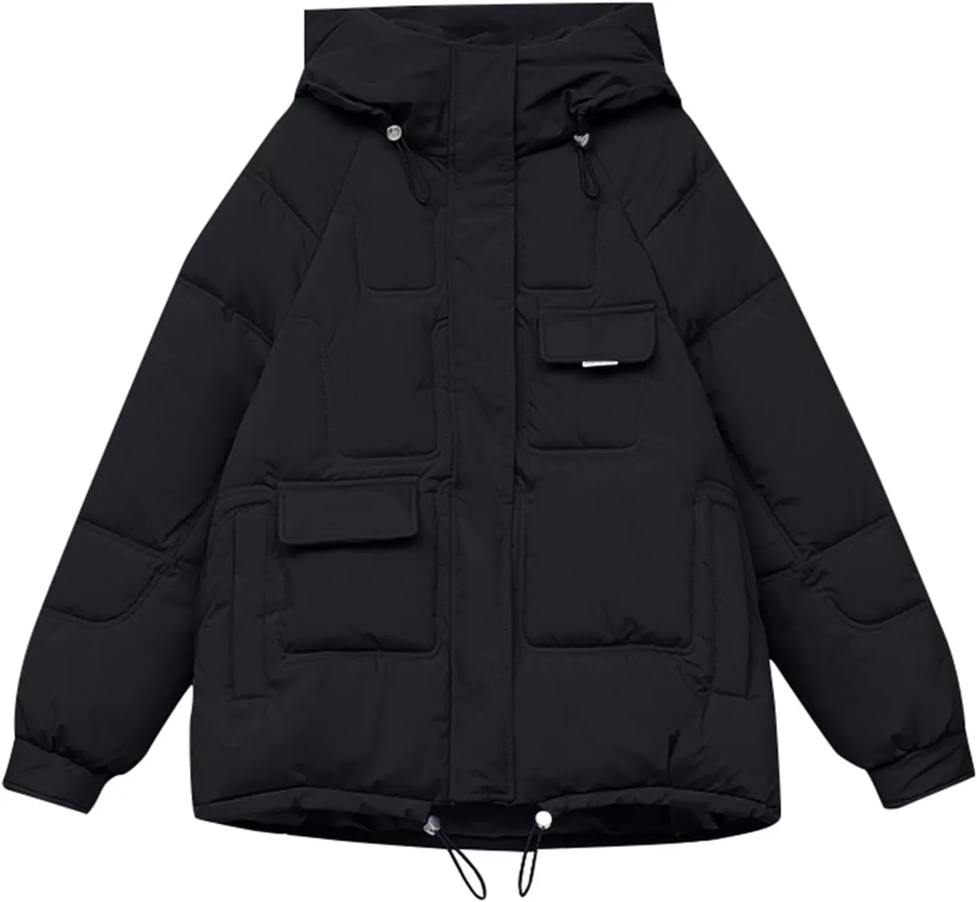 Women's Winter Short Cotton Coat with Multiple Pockets Hooded Thicken Warm Coat Zip Up Outerwear