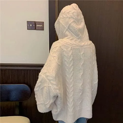 Women's Zip Up Hoodies Sweater Y2K Preppy Oversized Grandpa Sweaters Cable Knit Sweatshirts Old Money Clothing