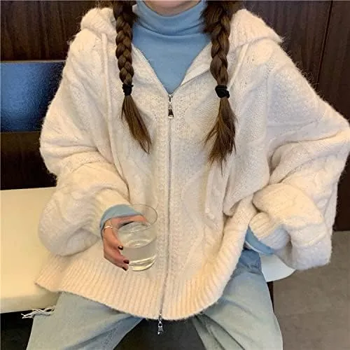 Women's Zip Up Hoodies Sweater Y2K Preppy Oversized Grandpa Sweaters Cable Knit Sweatshirts Old Money Clothing