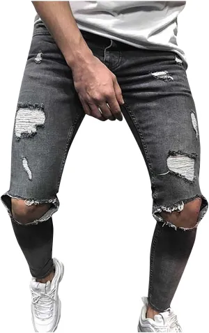 XUNRYAN Teen Boys Mens Jeans Slim Fit Skinny Denim Pants Distressed Ripped Stretch Tapered Jean Junior Pants Streetwear