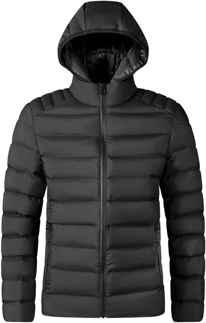 Yeuyyben Fashion Casual Thick Warm Men's Winter Outwear Cotton-Padded Jacket Solid Color Hooded Coat Pockets Men's