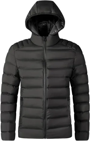 Yeuyyben Fashion Casual Thick Warm Men's Winter Outwear Cotton-Padded Jacket Solid Color Hooded Coat Pockets Men's
