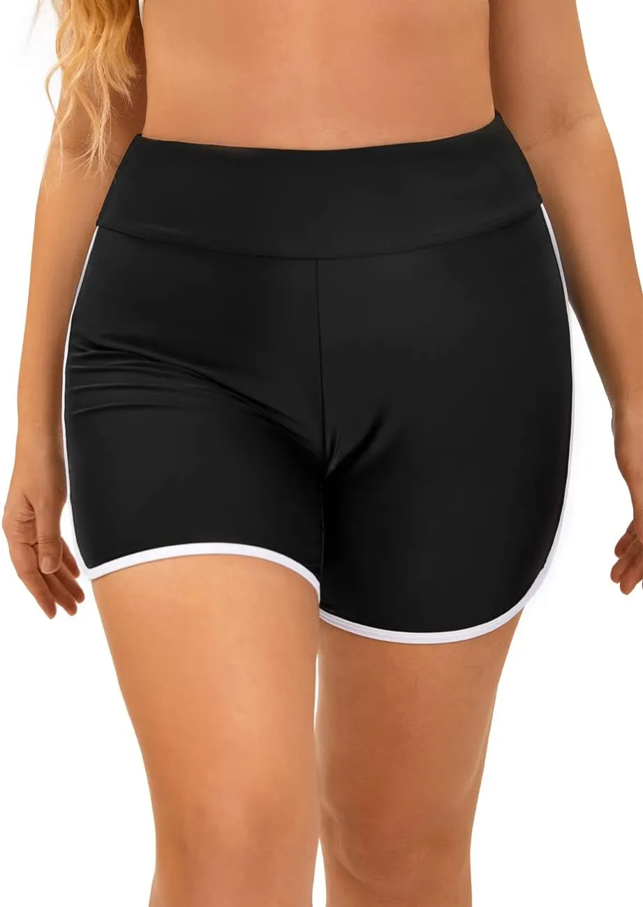 Yilisha Womens Tummy Control Swim Shorts Black Plus Size High Waisted Bikini Bottoms Swimsuit Shorts Swim Bottoms Swimwear
