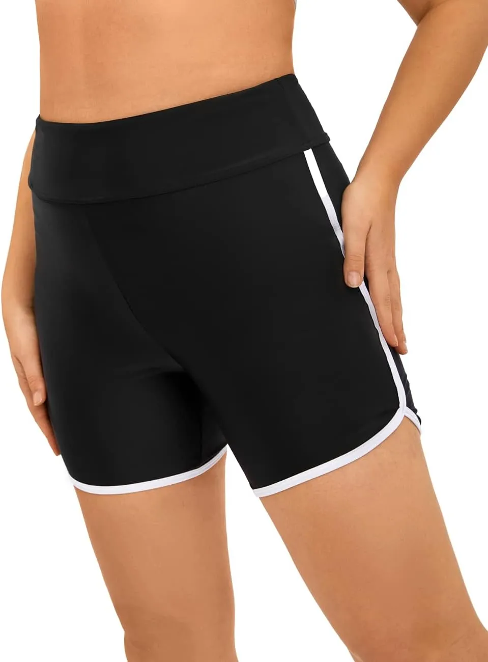 Yilisha Womens Tummy Control Swim Shorts Black Plus Size High Waisted Bikini Bottoms Swimsuit Shorts Swim Bottoms Swimwear