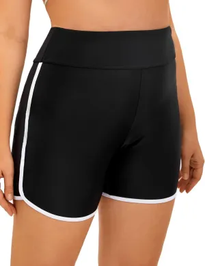 Yilisha Womens Tummy Control Swim Shorts Black Plus Size High Waisted Bikini Bottoms Swimsuit Shorts Swim Bottoms Swimwear