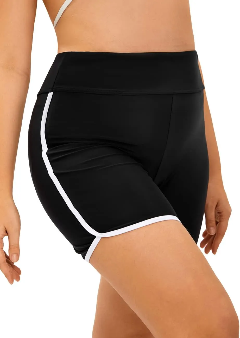 Yilisha Womens Tummy Control Swim Shorts Black Plus Size High Waisted Bikini Bottoms Swimsuit Shorts Swim Bottoms Swimwear