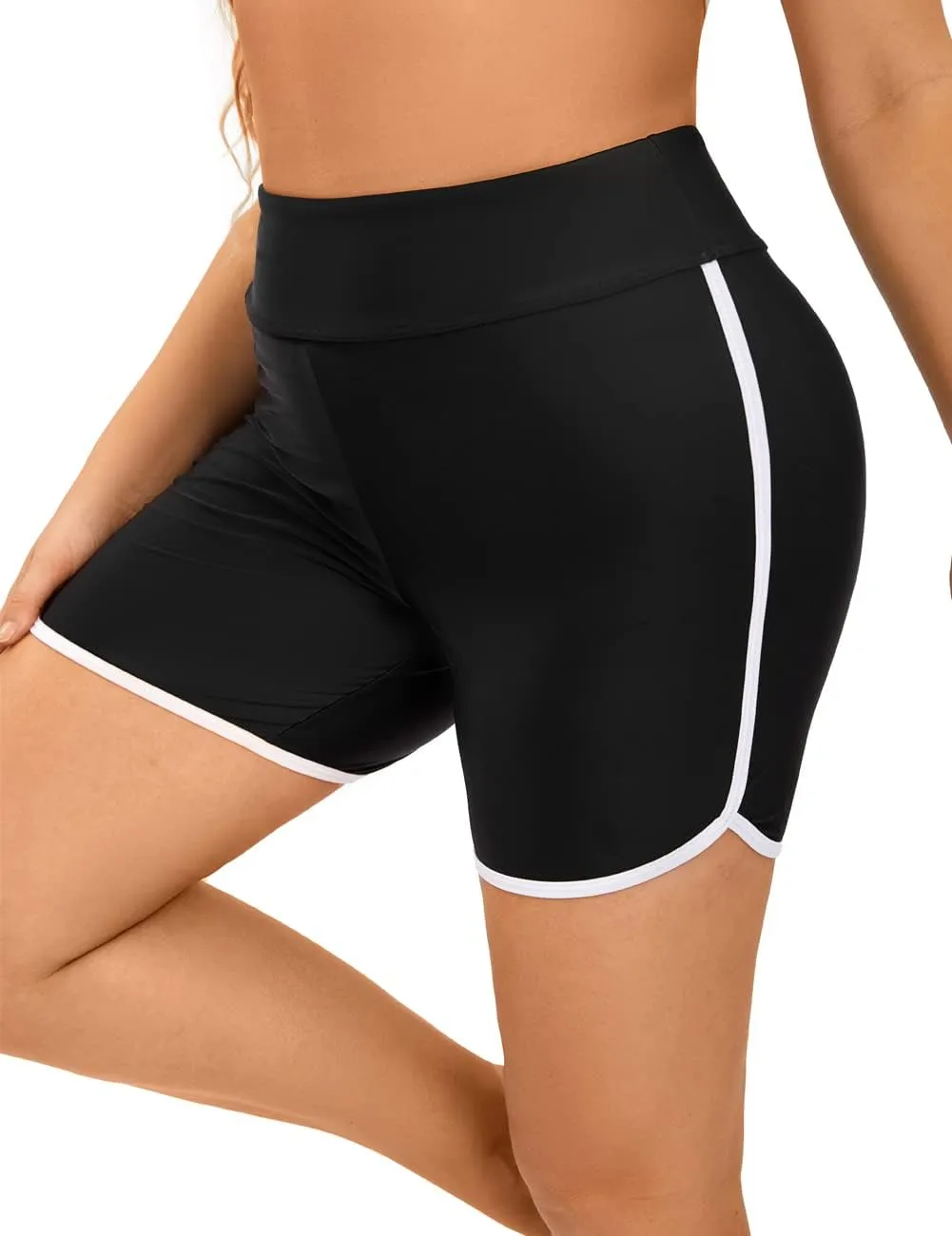 Yilisha Womens Tummy Control Swim Shorts Black Plus Size High Waisted Bikini Bottoms Swimsuit Shorts Swim Bottoms Swimwear