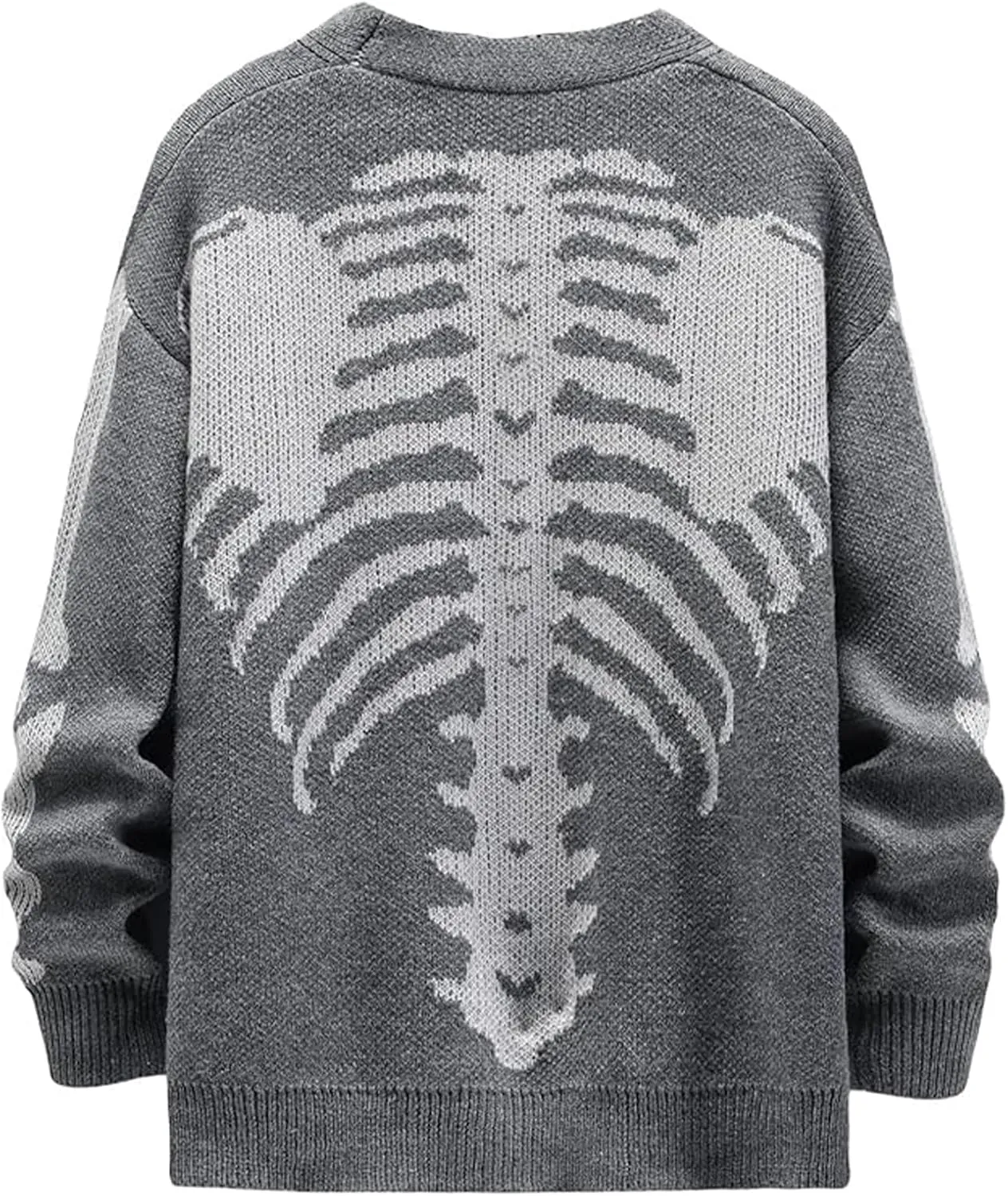 Yimoon Men's Skeleton Print Cardigan Sweaters Casual V Neck Button Down Open Front Sweater Coats