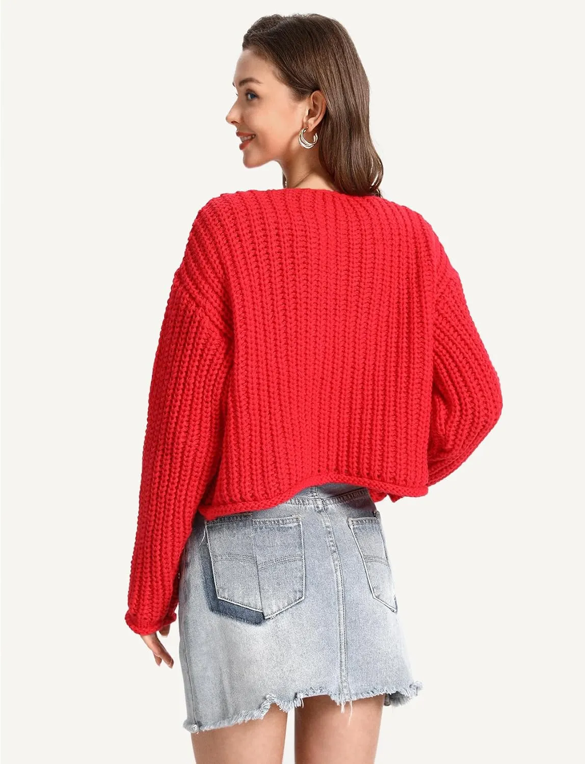 Yimoon Womens Tie Front Chunky Cardigan Sweater Cropped Long Sleeve Open Front Cardigan Knit Trendy Sweater Tops