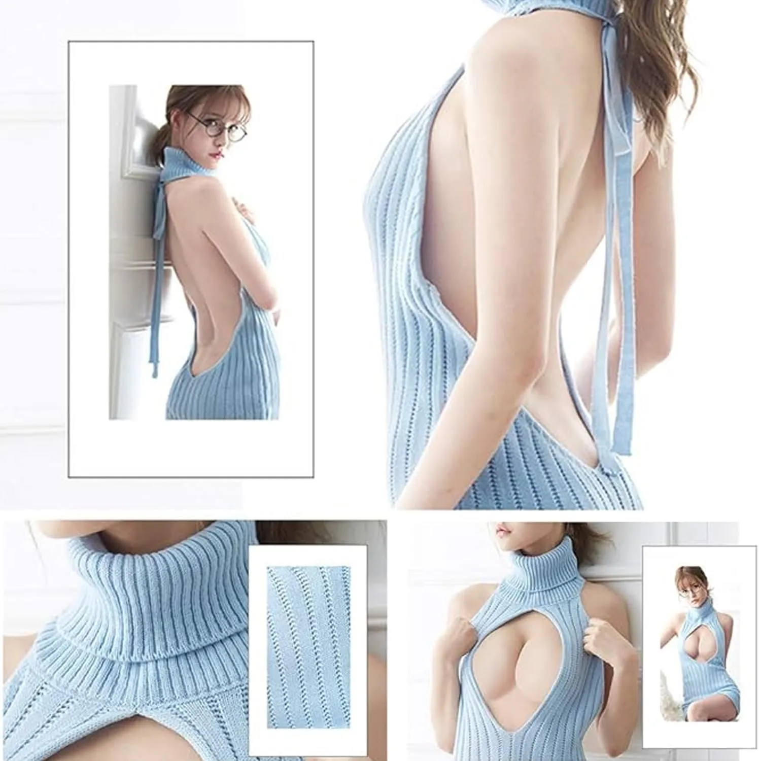 YOMORIO Women's Sexy Virgin Killer Sweater Backless Sweater Dress Hollow Out Cosplay Knit Tank Top Vest
