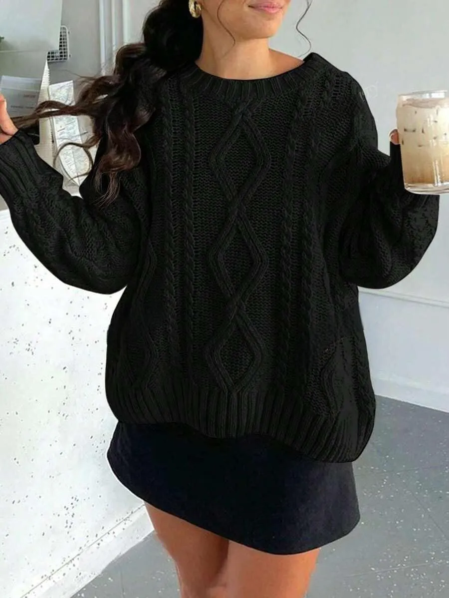 ZAFUL Cable Knit Sweaters for Women Crewneck Casual Knit Pullover Sweater Long Sleeves Jumper Tops
