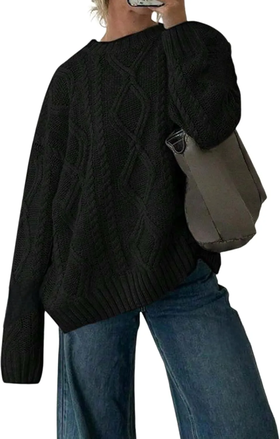 ZAFUL Cable Knit Sweaters for Women Crewneck Casual Knit Pullover Sweater Long Sleeves Jumper Tops