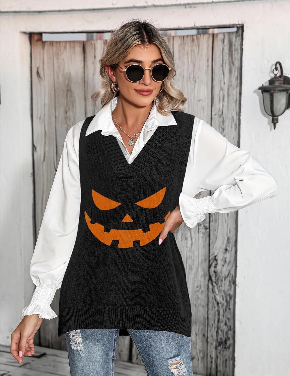 Zeagoo Sweater Vest Women Sleeveless V Neck Oversized Pullover Knitted Tops 2024 Fall Outfits