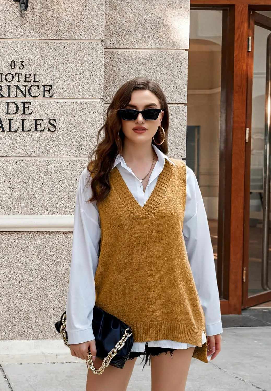 Zeagoo Sweater Vest Women Sleeveless V Neck Oversized Pullover Knitted Tops 2024 Fall Outfits