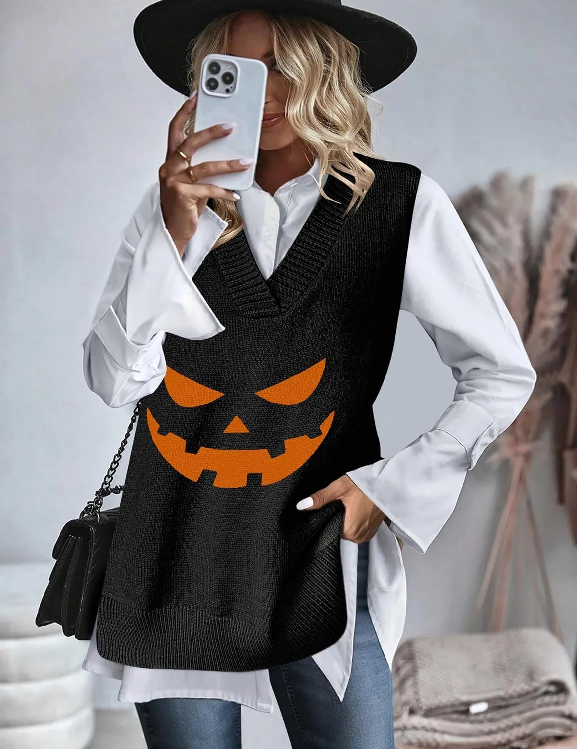 Zeagoo Sweater Vest Women Sleeveless V Neck Oversized Pullover Knitted Tops 2024 Fall Outfits
