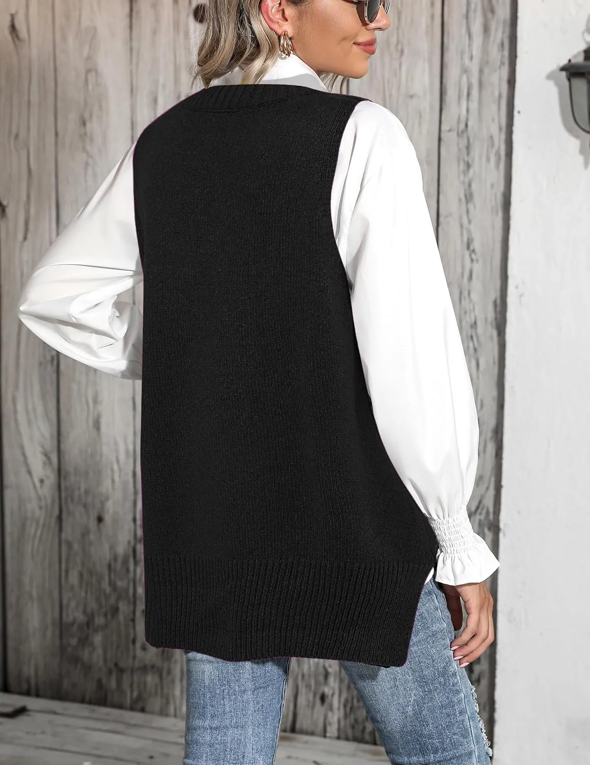 Zeagoo Sweater Vest Women Sleeveless V Neck Oversized Pullover Knitted Tops 2024 Fall Outfits
