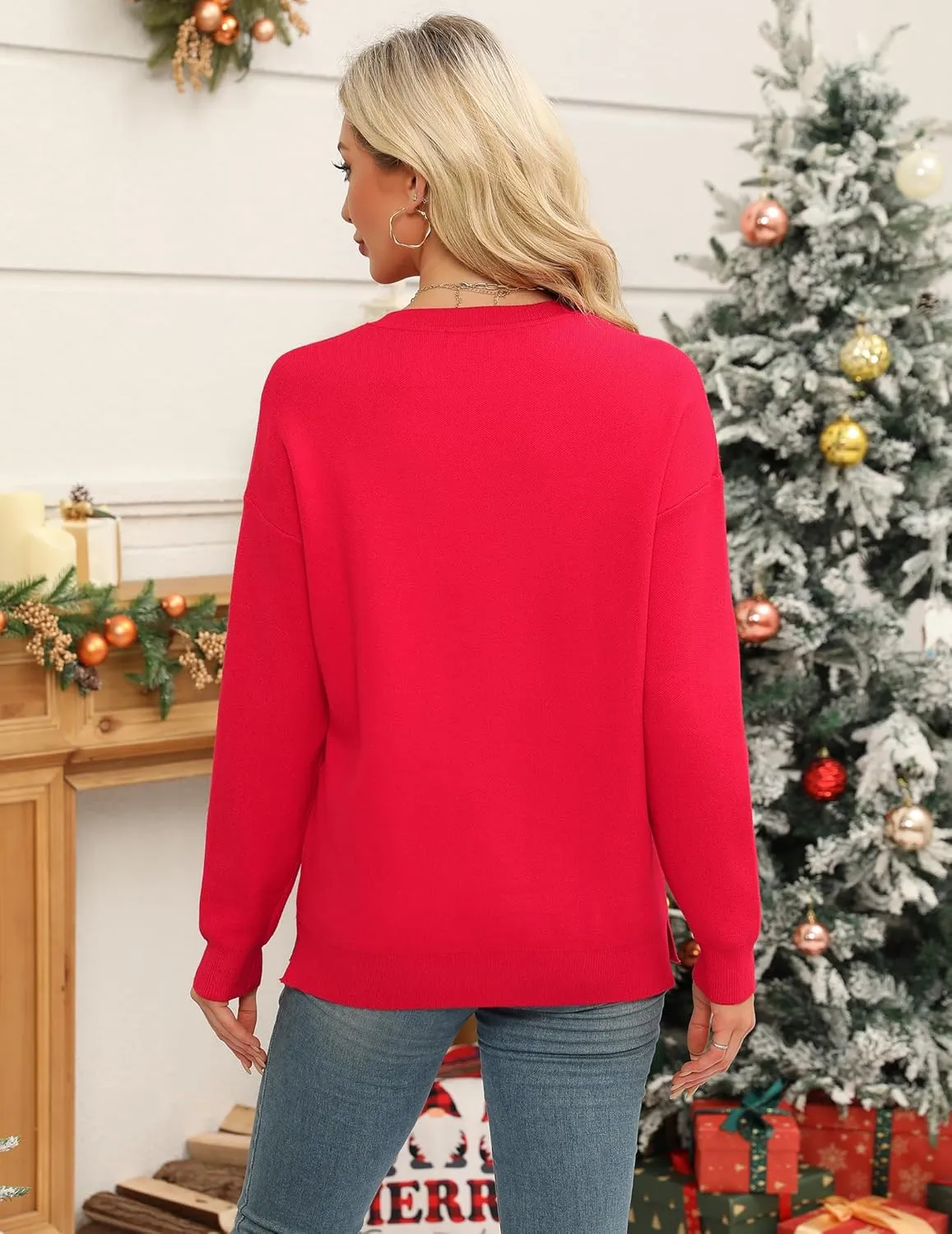 Zeagoo Womens Crewneck Pullover Sweater Long Sleeve Knit Side Slit 2024 Fall Winter Sweater Tops