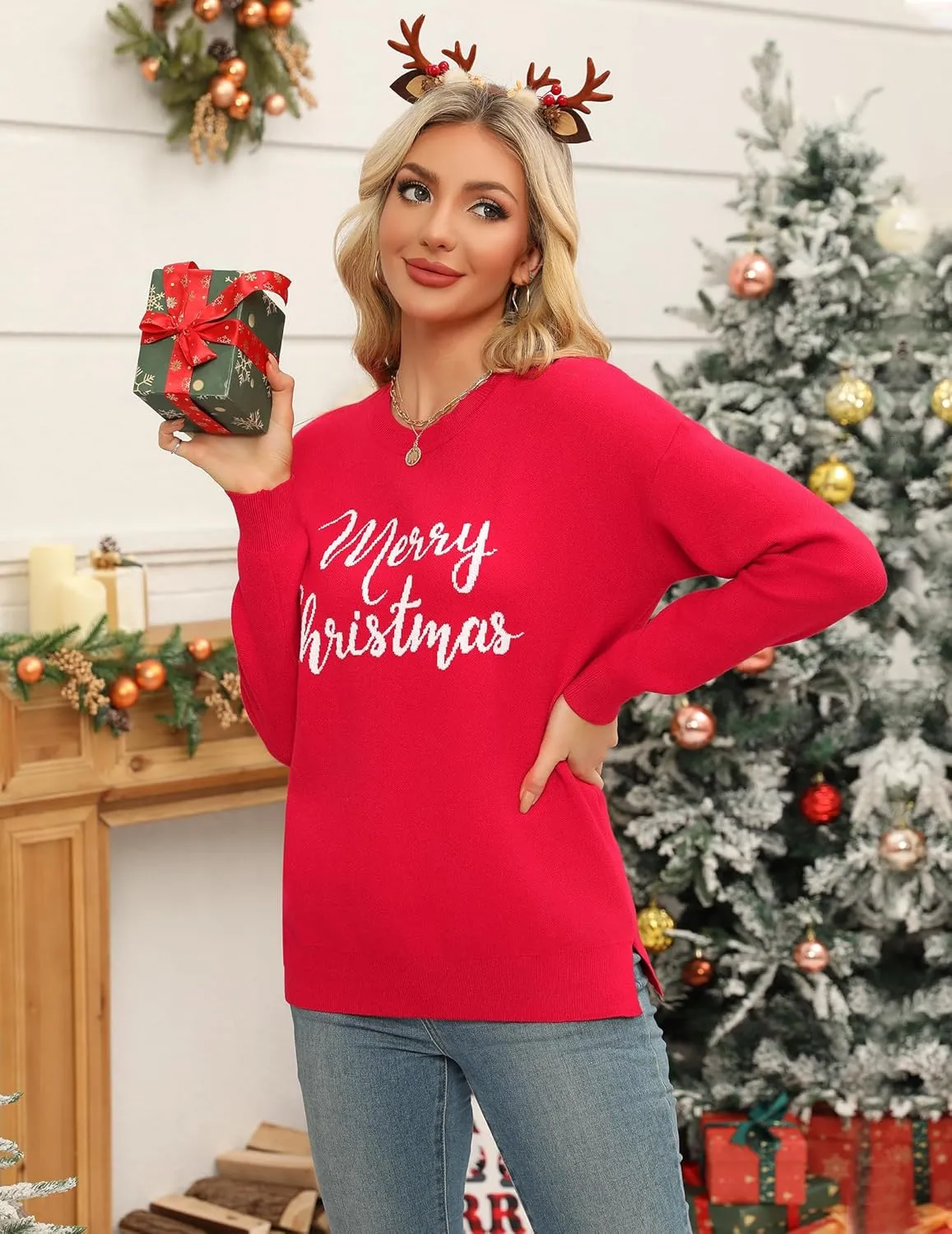 Zeagoo Womens Crewneck Pullover Sweater Long Sleeve Knit Side Slit 2024 Fall Winter Sweater Tops