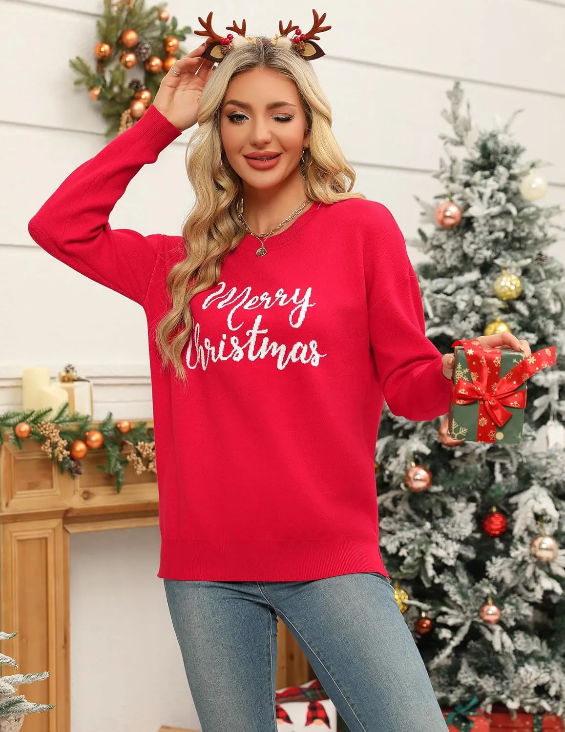 Zeagoo Womens Crewneck Pullover Sweater Long Sleeve Knit Side Slit 2024 Fall Winter Sweater Tops
