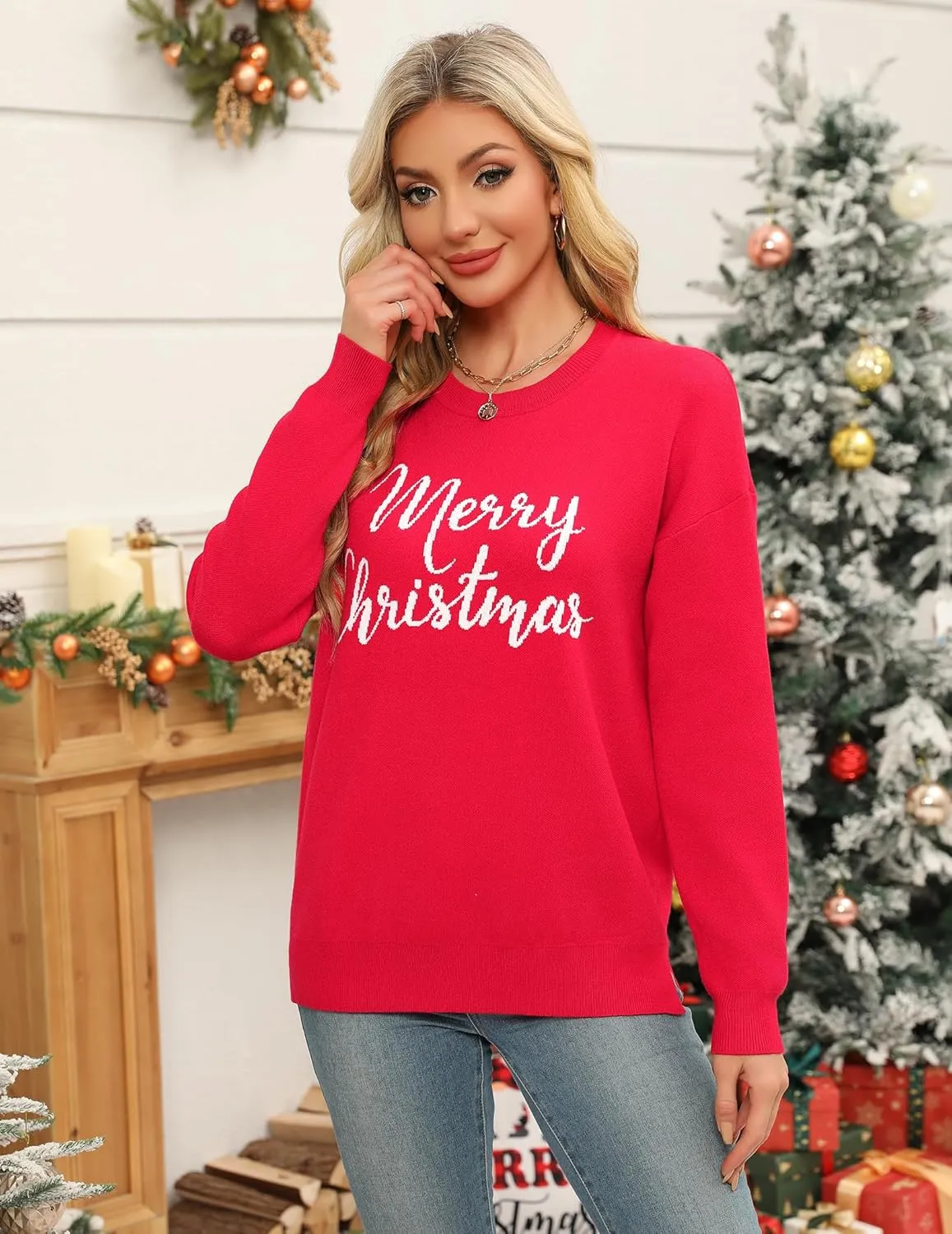Zeagoo Womens Crewneck Pullover Sweater Long Sleeve Knit Side Slit 2024 Fall Winter Sweater Tops