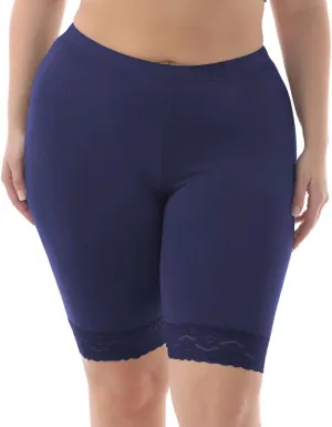 ZERDOCEAN Women's Plus Size Soft Basic Mid Thigh Shorts Leggings with Lace Trim