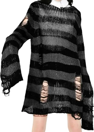 Zhiyouni Punk Gothic Sweater for Women Men Hollow Out Loose Knit Pullover Tops