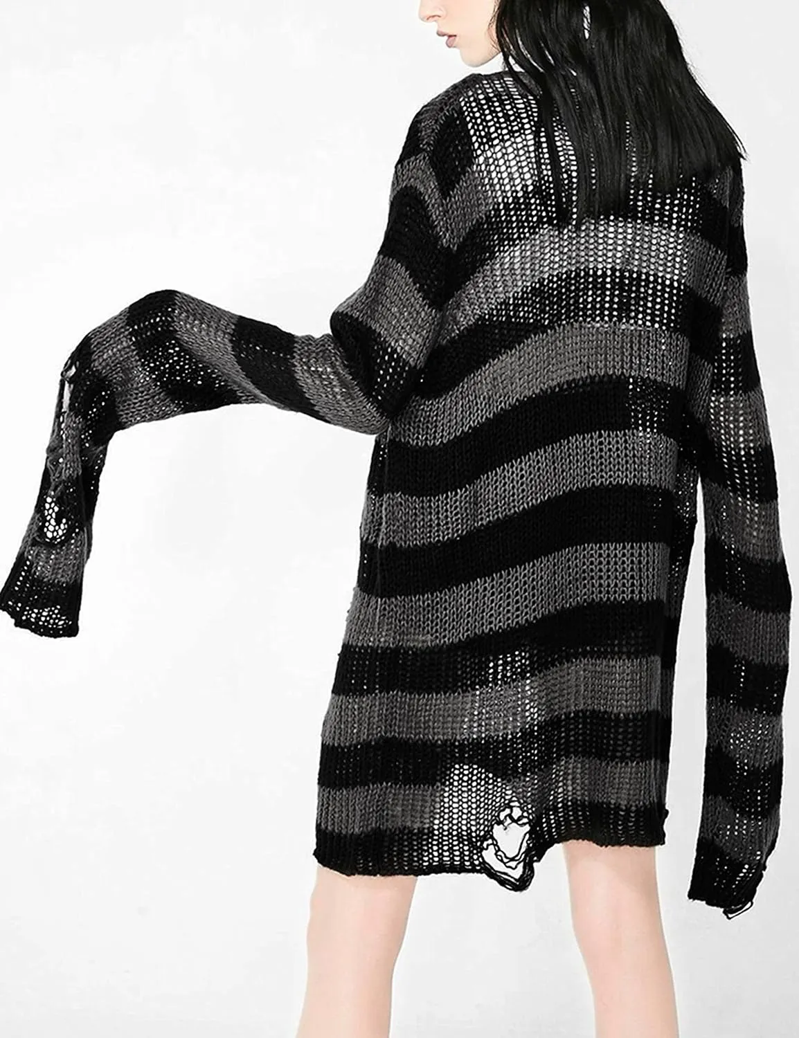 Zhiyouni Punk Gothic Sweater for Women Men Hollow Out Loose Knit Pullover Tops