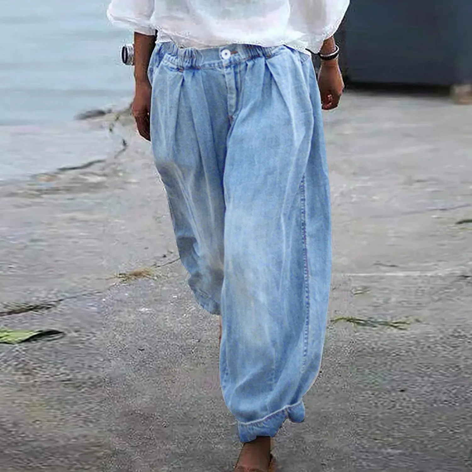 ZYXTIM Boho Pants for Women 2024 Plus Size Summer Trousers Elastic Waist Wide Leg Loose Casual Hawaiian Hippie Beach Pants
